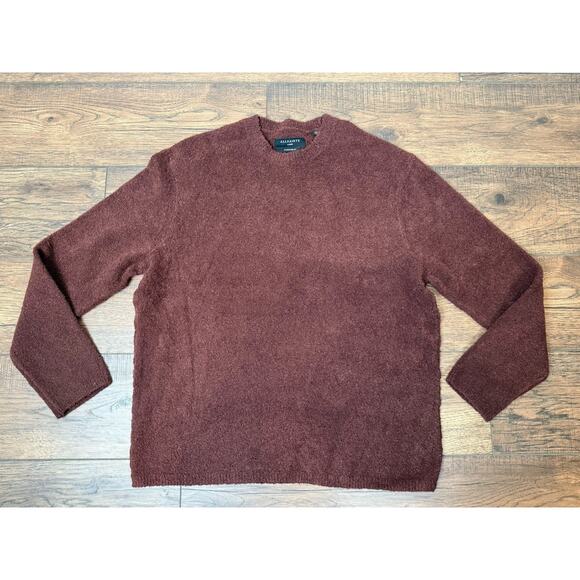 AllSaints Eamont Crewneck Sweater Oversized Fit Mens Large Maroon Red Cozy150 - Picture 1 of 7